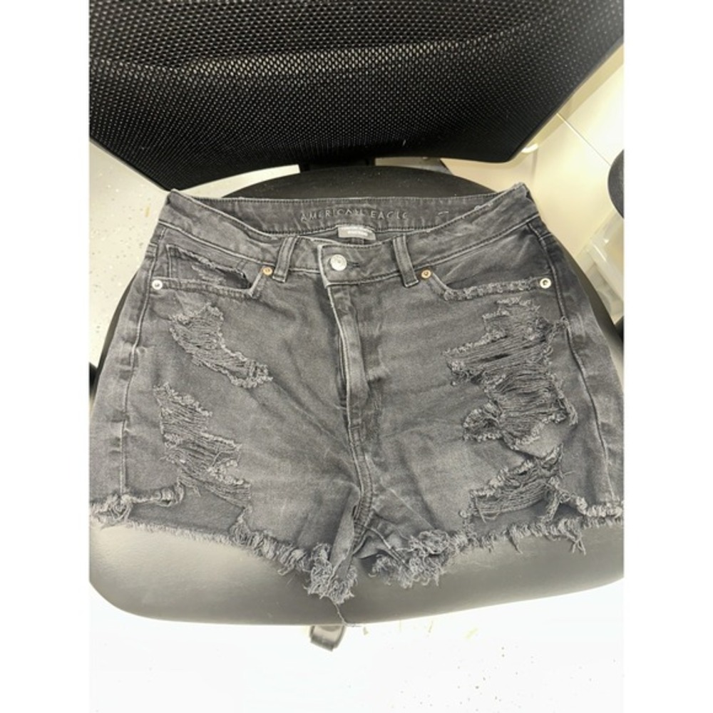 American Eagle Jean Shorts Size 6 Ripped Black Women's Comfort Stretch Waistband
